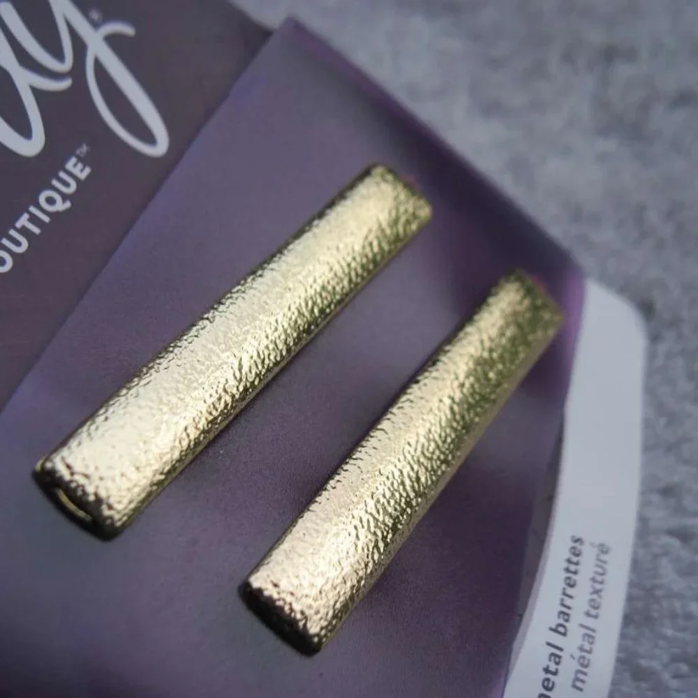 2 Goody Boutique Textured Metal Hair Barrettes Secure Back Clips Stay Tight Gold